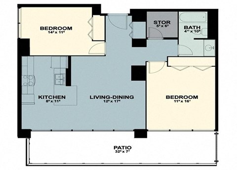 the floor plan of a small house with a bedroom and a living room